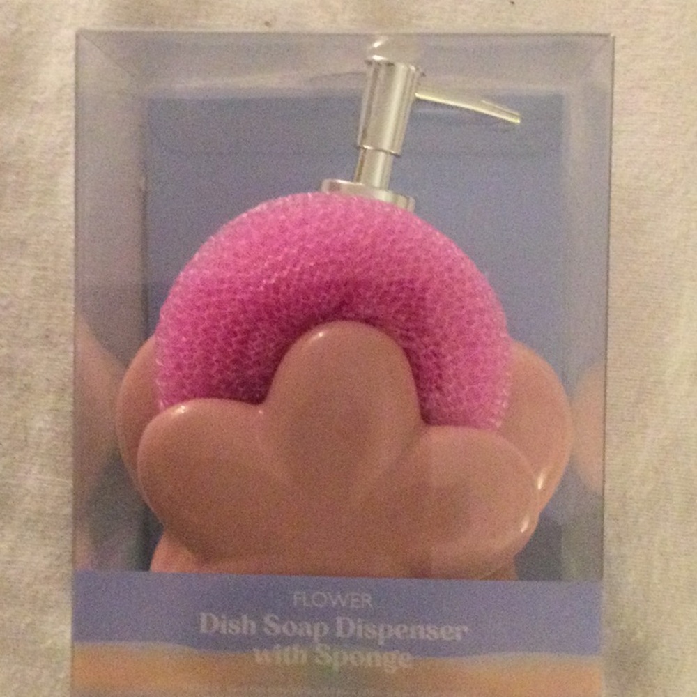 New Flower Dish Soap Dispenser With Sponge Pink Ceramic